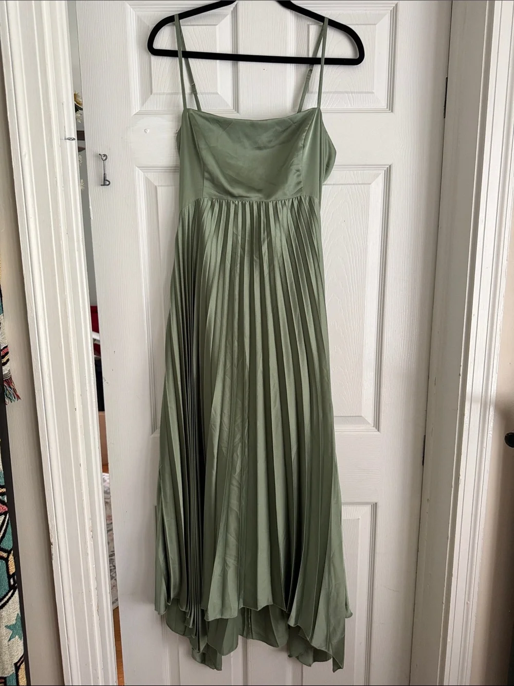 Abercrombie & Fitch Olive Green Pleated Spaghetti Strap Dress